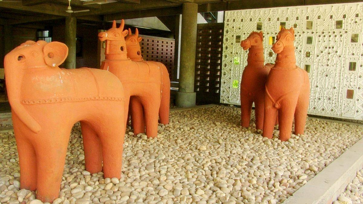 Terracotta sculptures inside the National Institute of Design, Ahmedabad